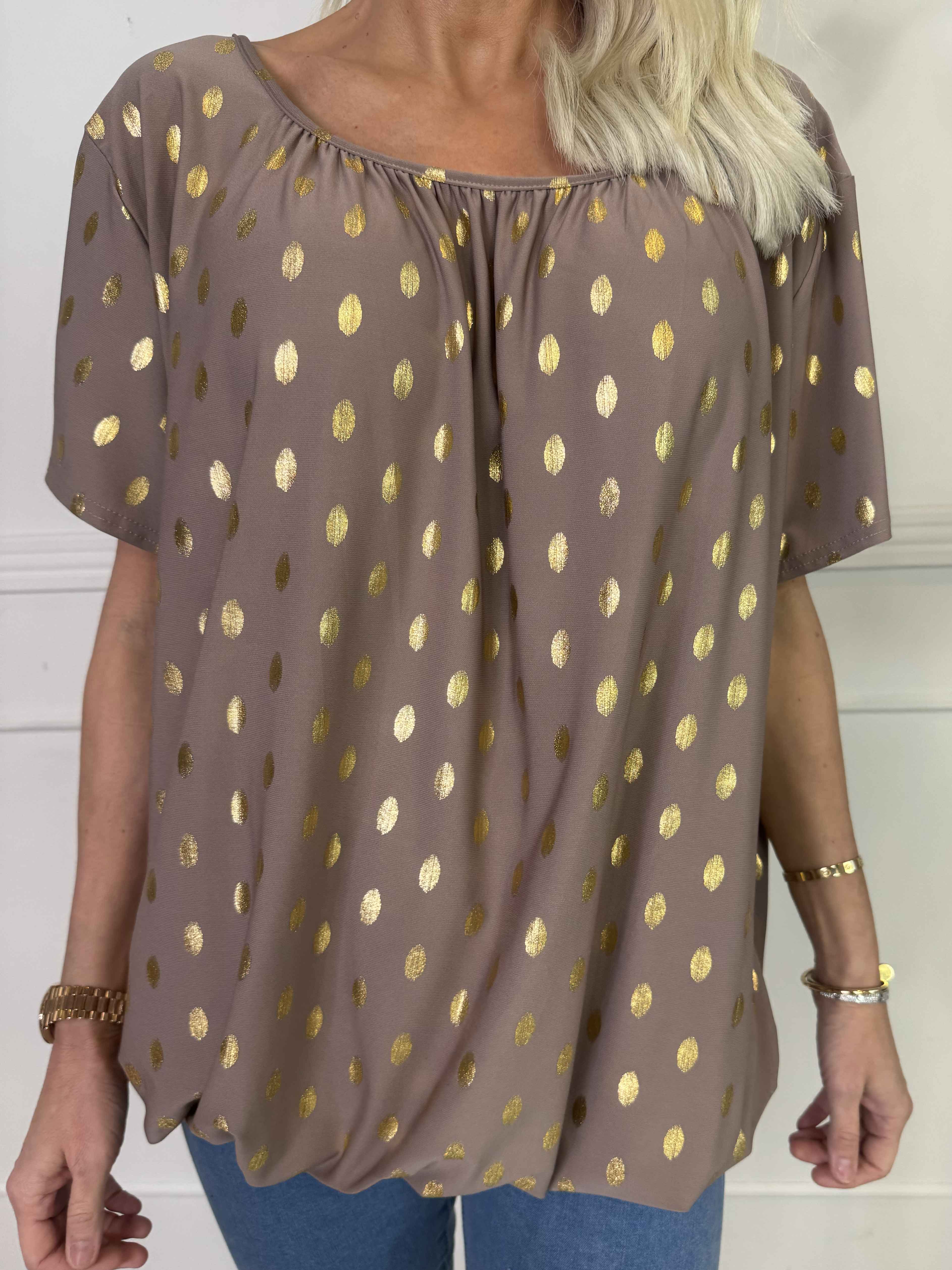 Miracle Dot T-shirt - Elastisk bluse med guld dutter på